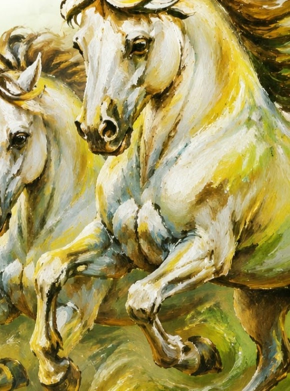 Cuadro al óleo de dos caballos al galope, obsequio para nuevos afiliados